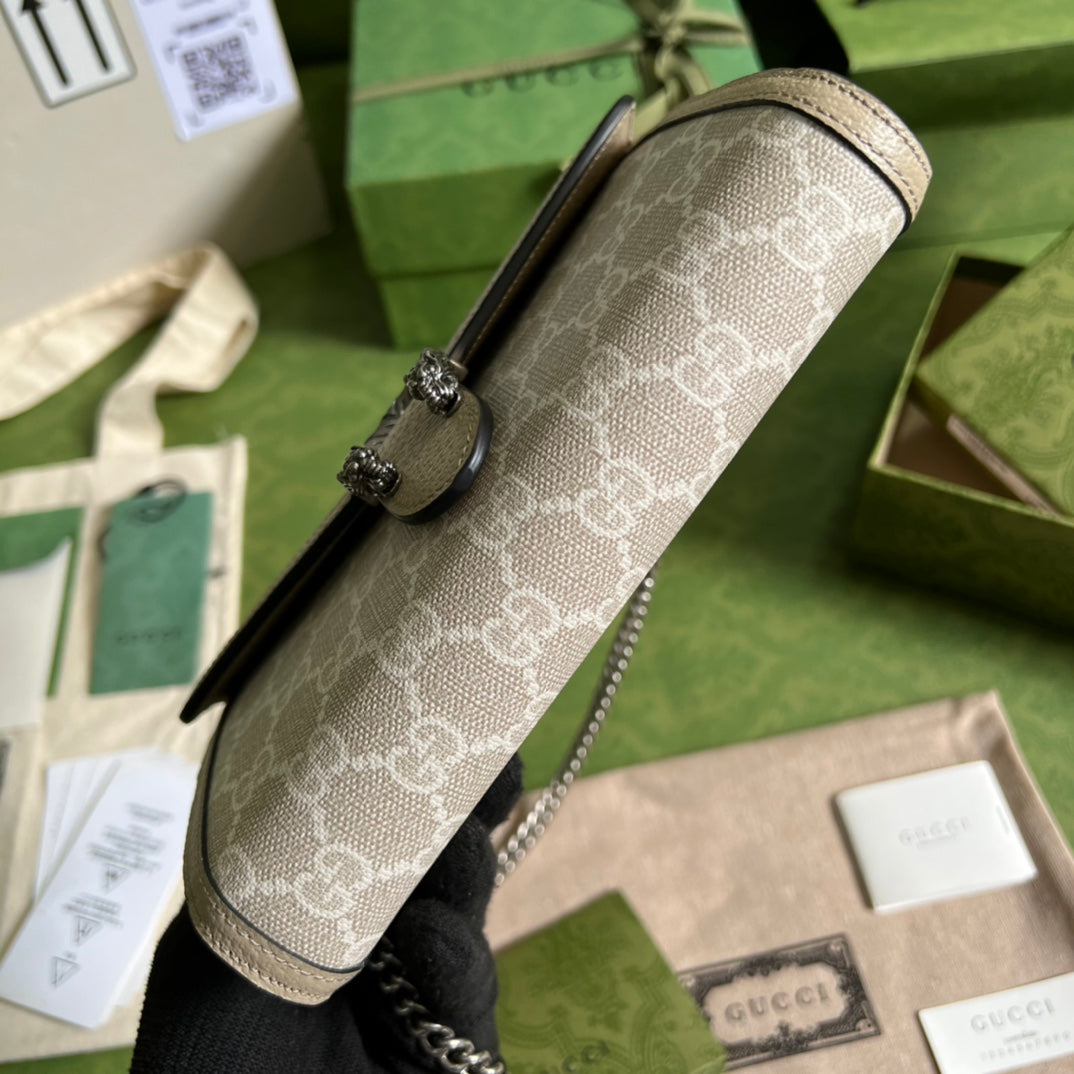 Gucci Dionysus Chain Wallet Beige and white GG Supreme canvas mysite