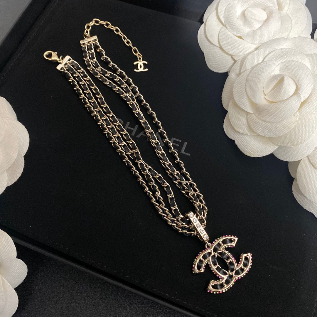 Premium 3-Layer Leather Letter Pendant Necklace mysite