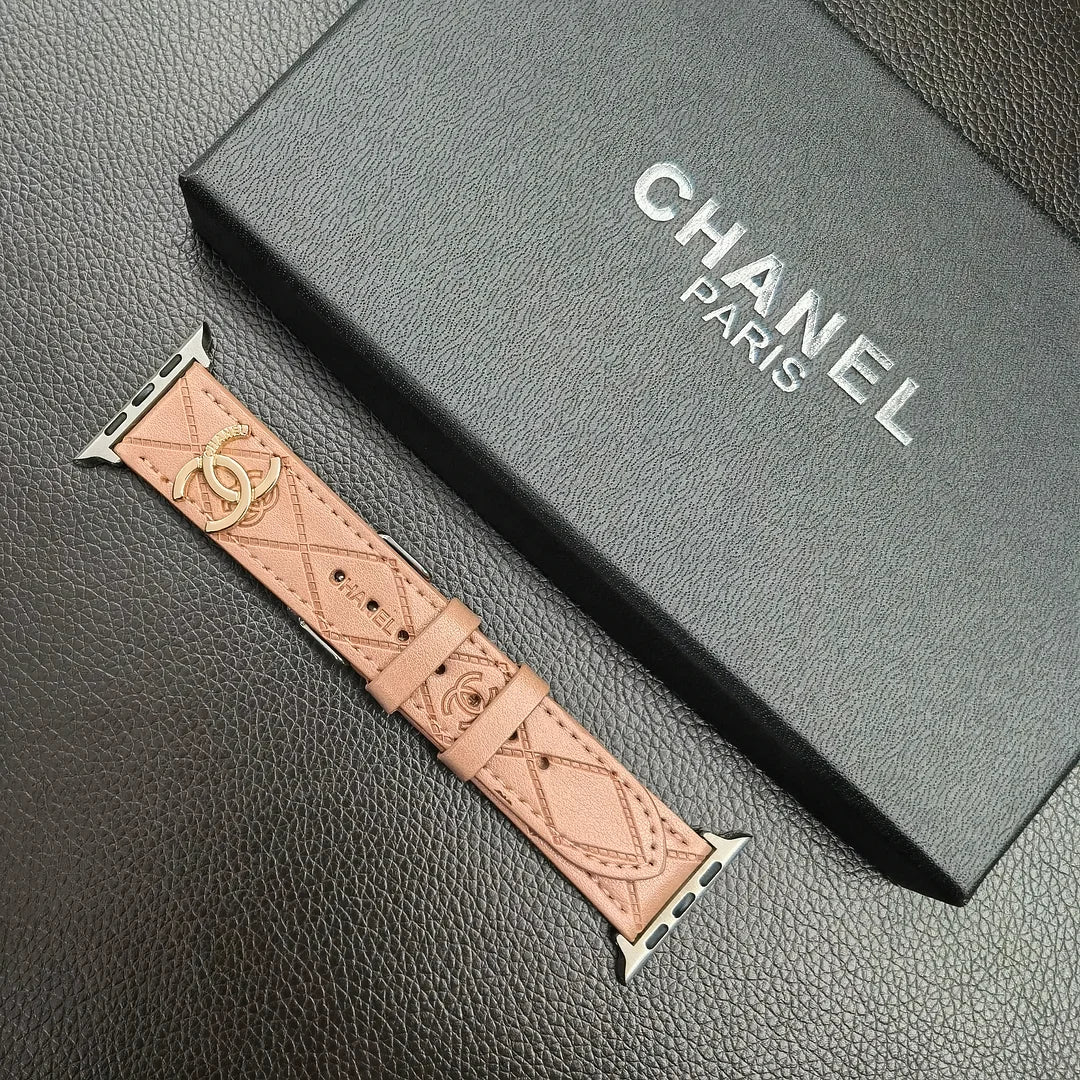 Luxury Gold Monogram 3D Embossed Leather Apple Watch Strap mysite