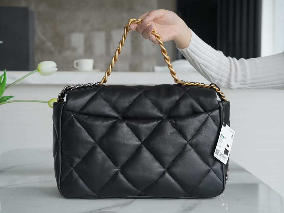 CHANEL 19BAG AS1162 black gold buckle large bag 25X36X11cm mysite