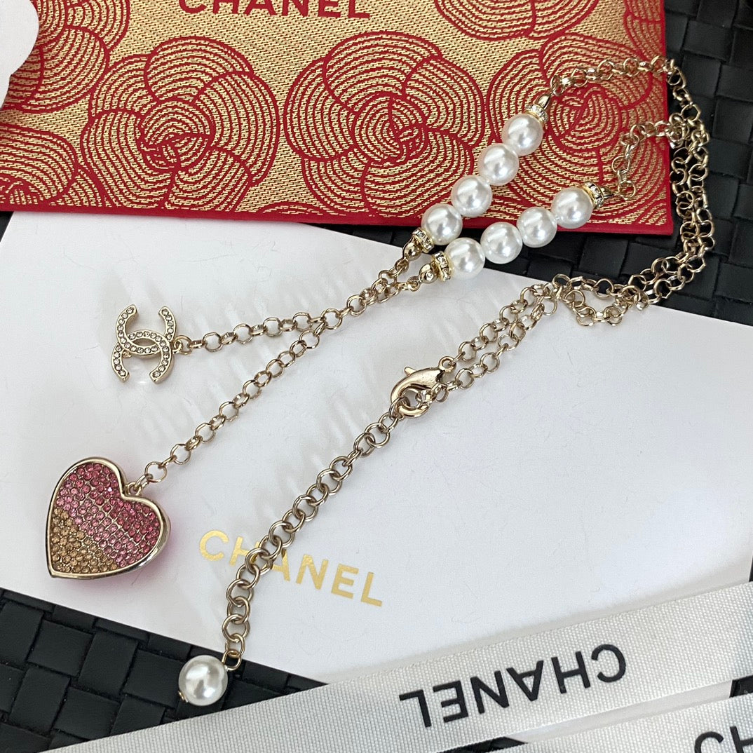 Pink Heart Pendant Pearl Necklace mysite