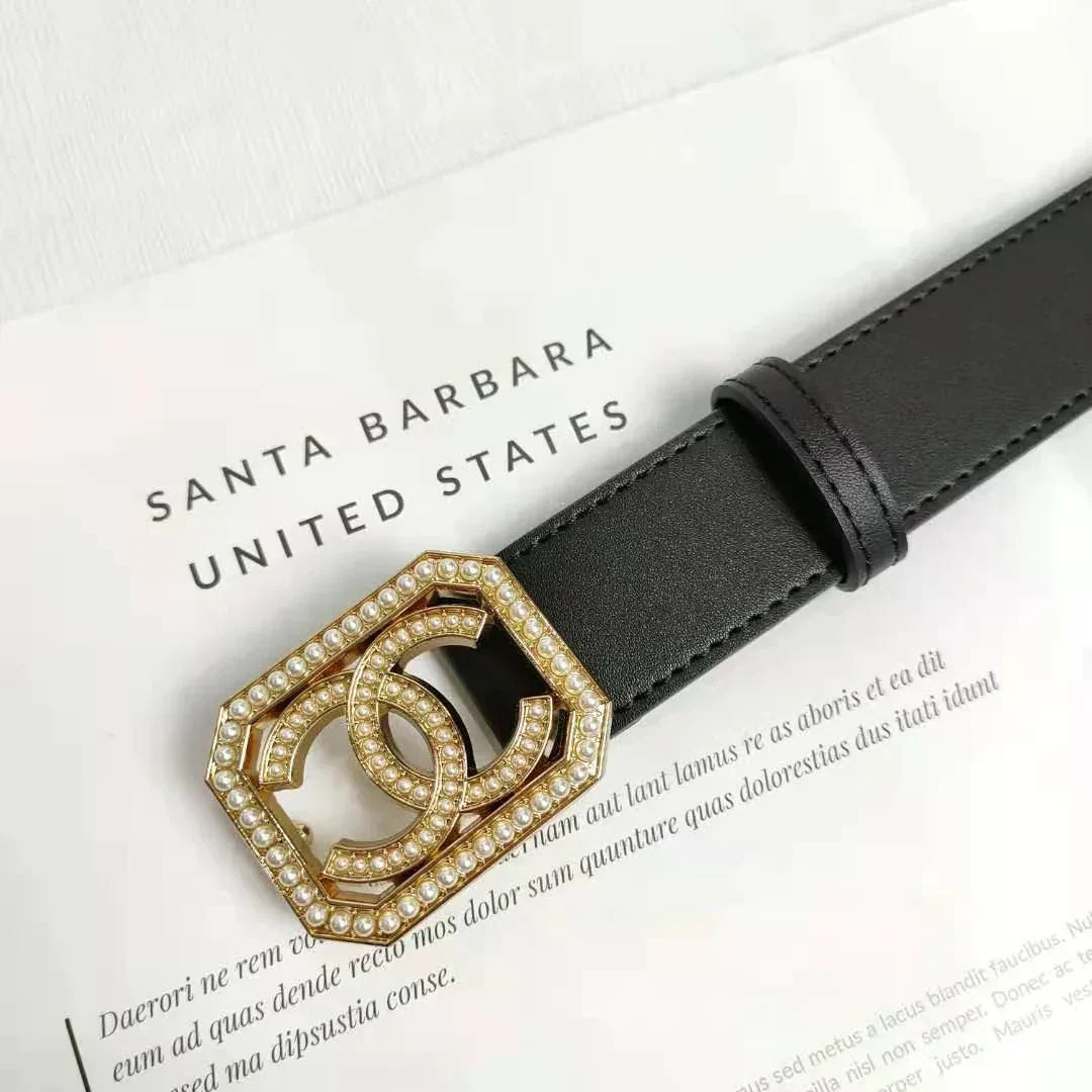 2 Colors Fashion pearl square buckle leather belts mysite