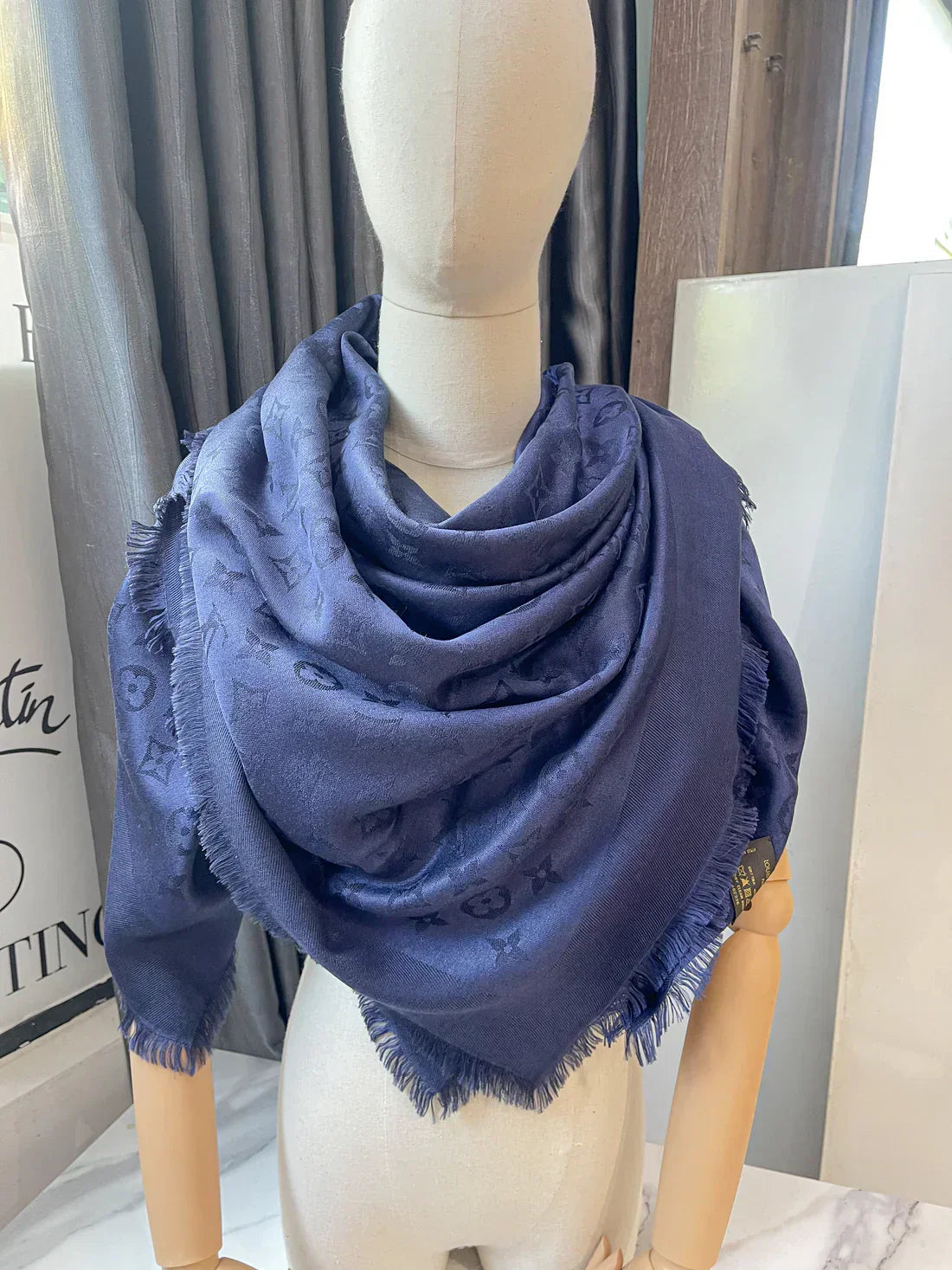 LV Monogram Stole Dark Blue Scarf mysite