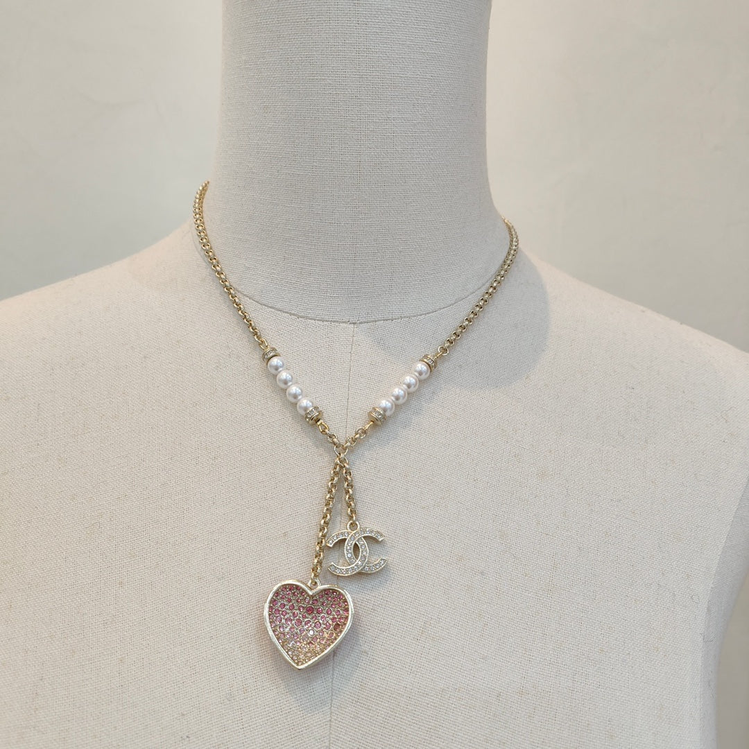 Pink Heart Pendant Pearl Necklace mysite