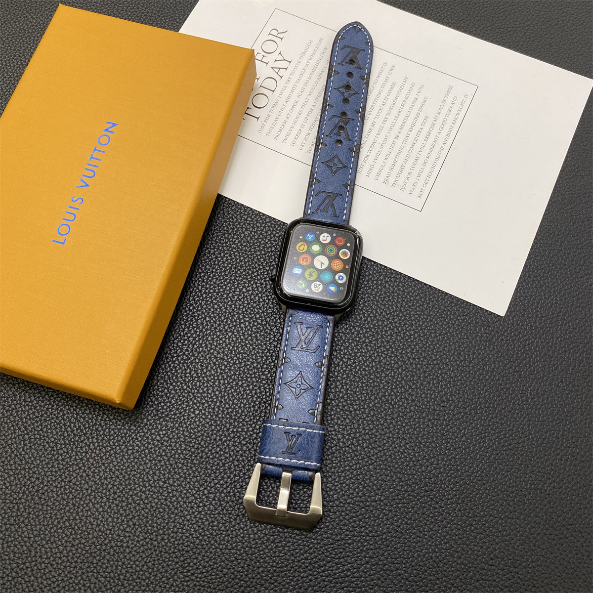 Leather Monogram Apple Watch Bands Leather Blue-YH24422 mysite