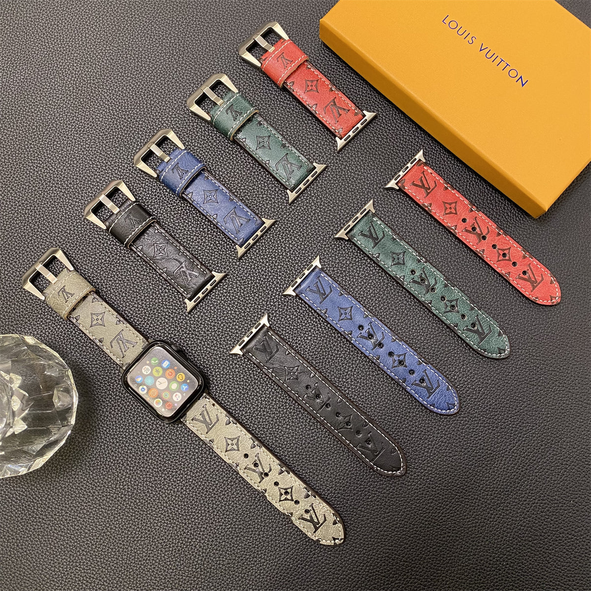 Leather Monogram Apple Watch Bands Leather Blue-YH24422 mysite