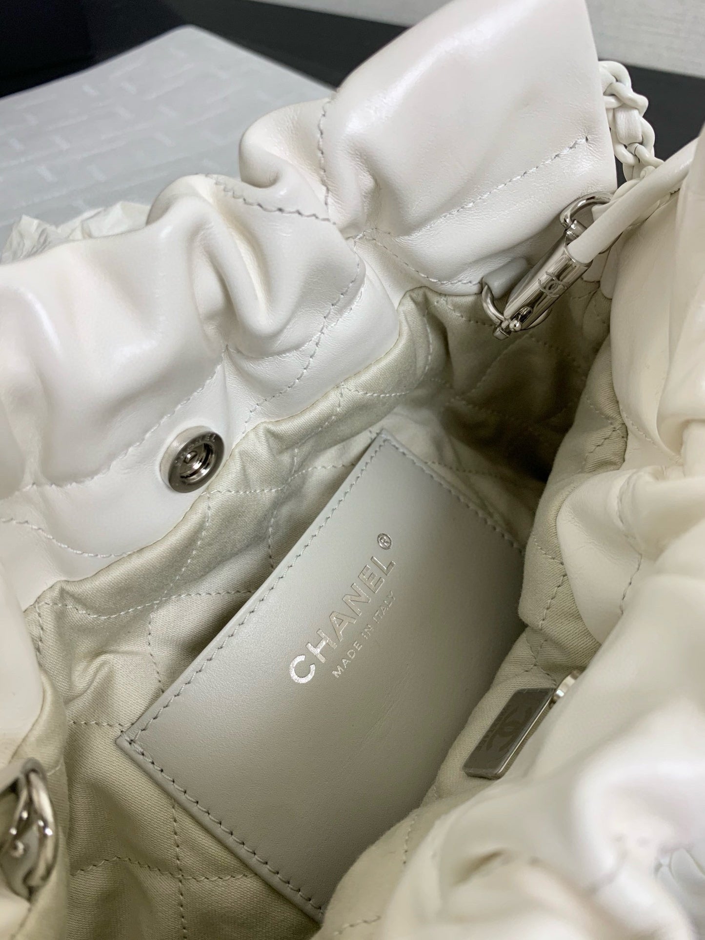 CC Mini 22 Hobo Bag White Grey Lambskin mysite