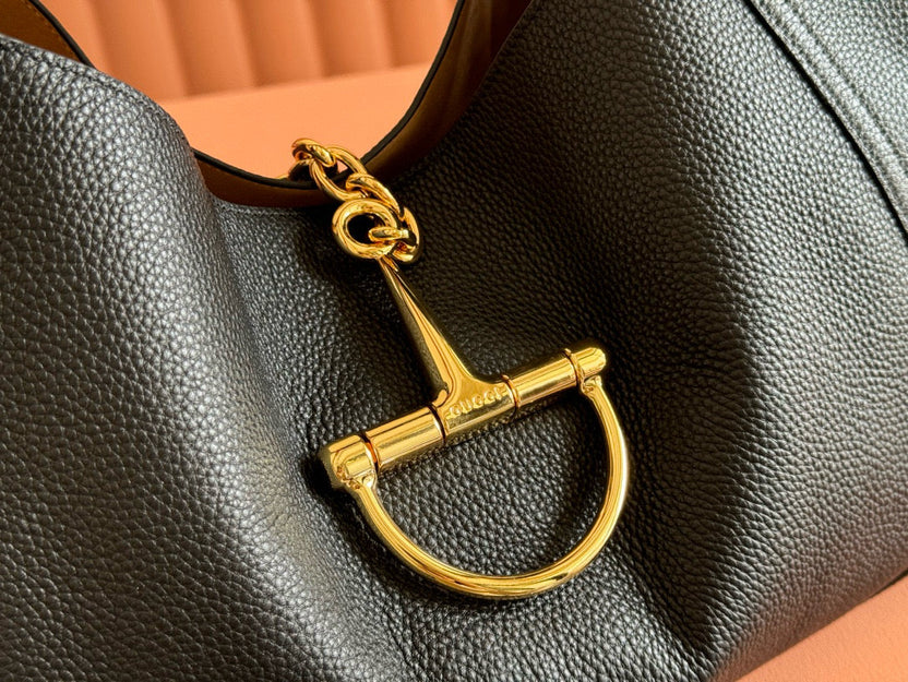 GG Softbit Shoulder Bag 46cm Black Grained Calfskin Gold Hardware mysite