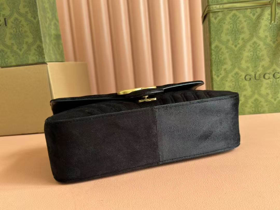 GG 2025 Marmont 26cm Bag Black Gold Velvet Leather mysite