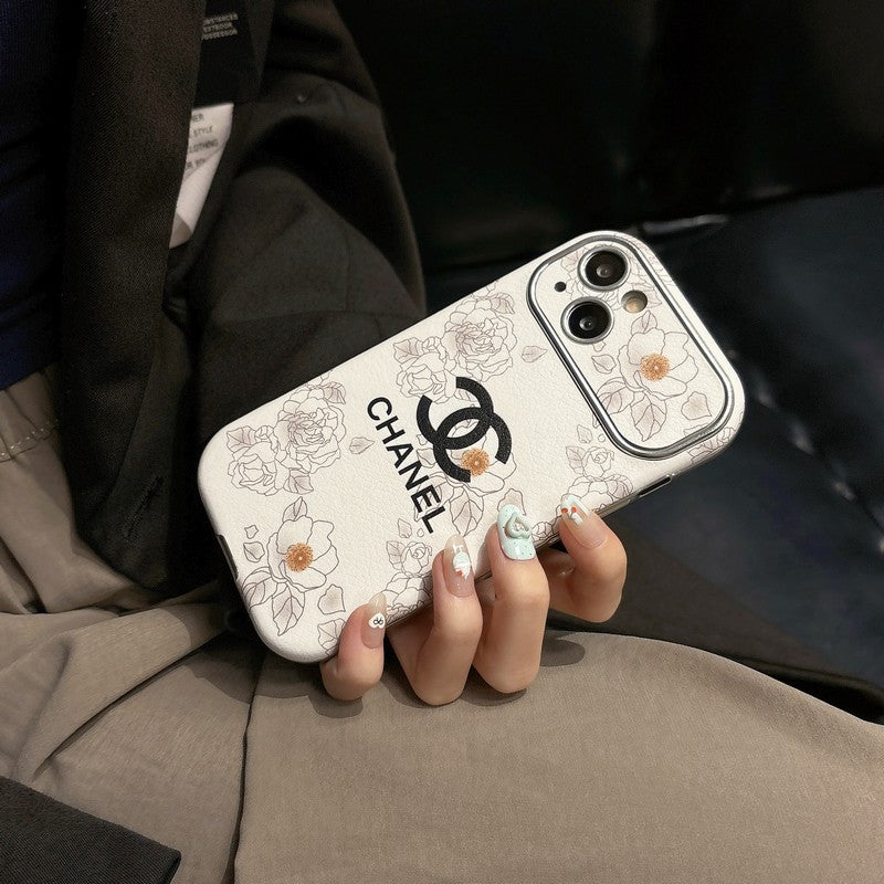 CC White & Brown Color Leather iPhone Case mysite
