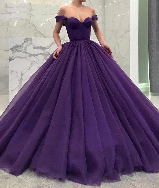 Purple Prom Dresses,tulle prom dress,off shoulder prom gown,long prom gown,tulle evening dress,ball gown prom dresses gh1165s mysite