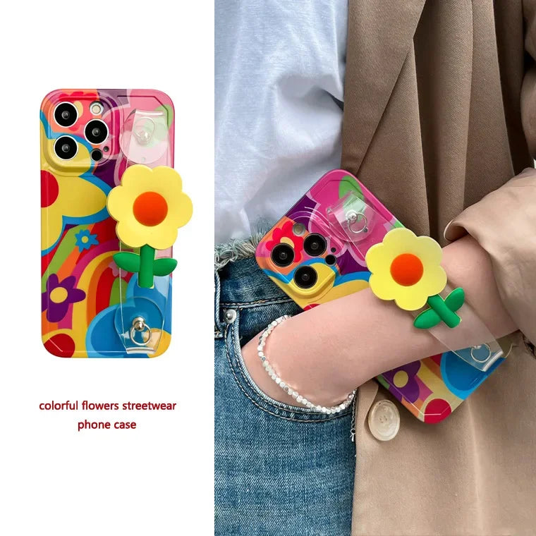 Flower With Lanyard Neck Strap Silicone iPhone Case mysite
