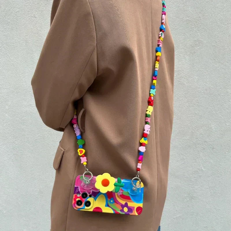 Flower With Lanyard Neck Strap Silicone iPhone Case mysite
