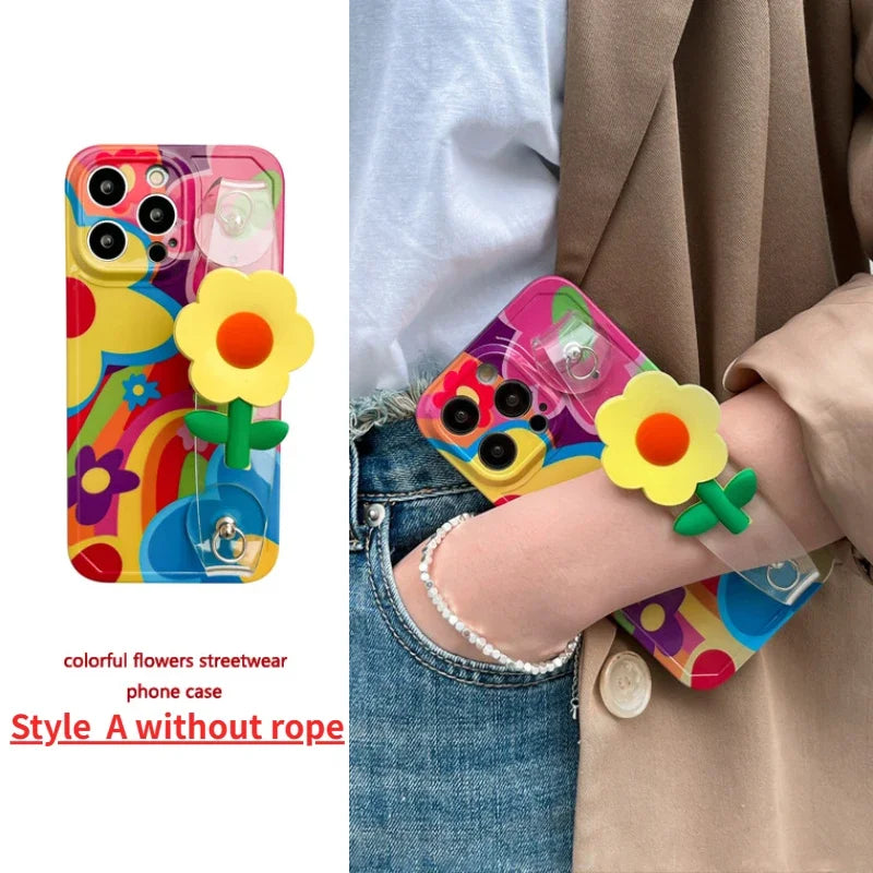 Flower With Lanyard Neck Strap Silicone iPhone Case mysite