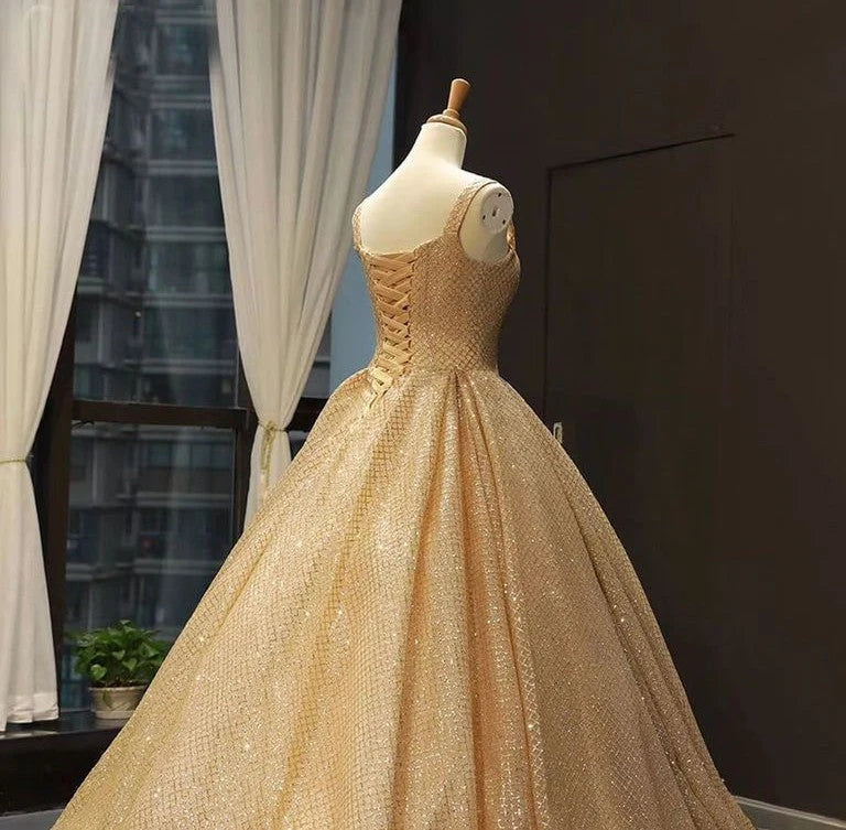 Sparkly Gold Sequins Ball Gown Prom Dress With Pocket WP443s mysite