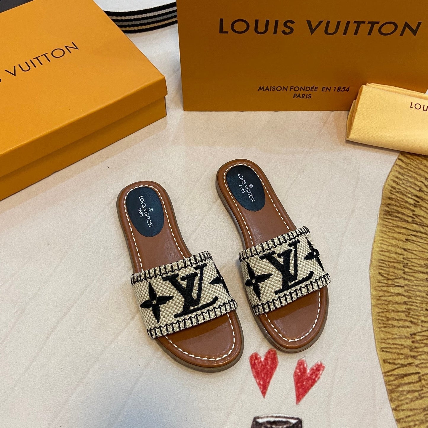 Summer Straw Monogram Slippers mysite