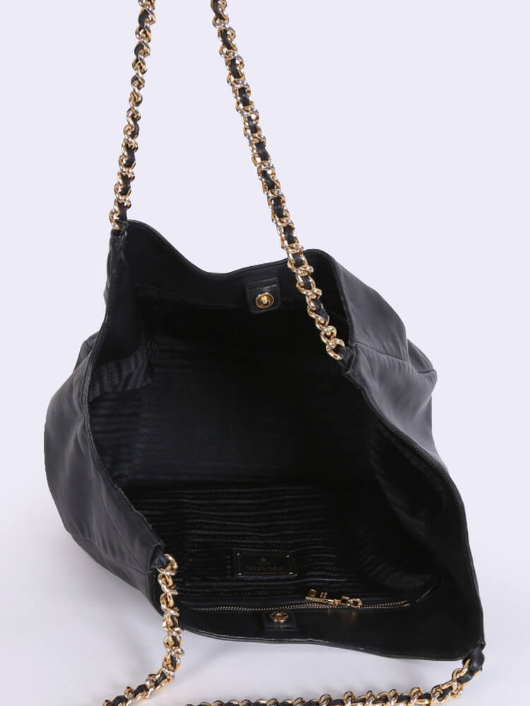 PRADA Vitello Soft Chain Handle Shoulder Bag Nero 48 x 33 x 20cm mysite