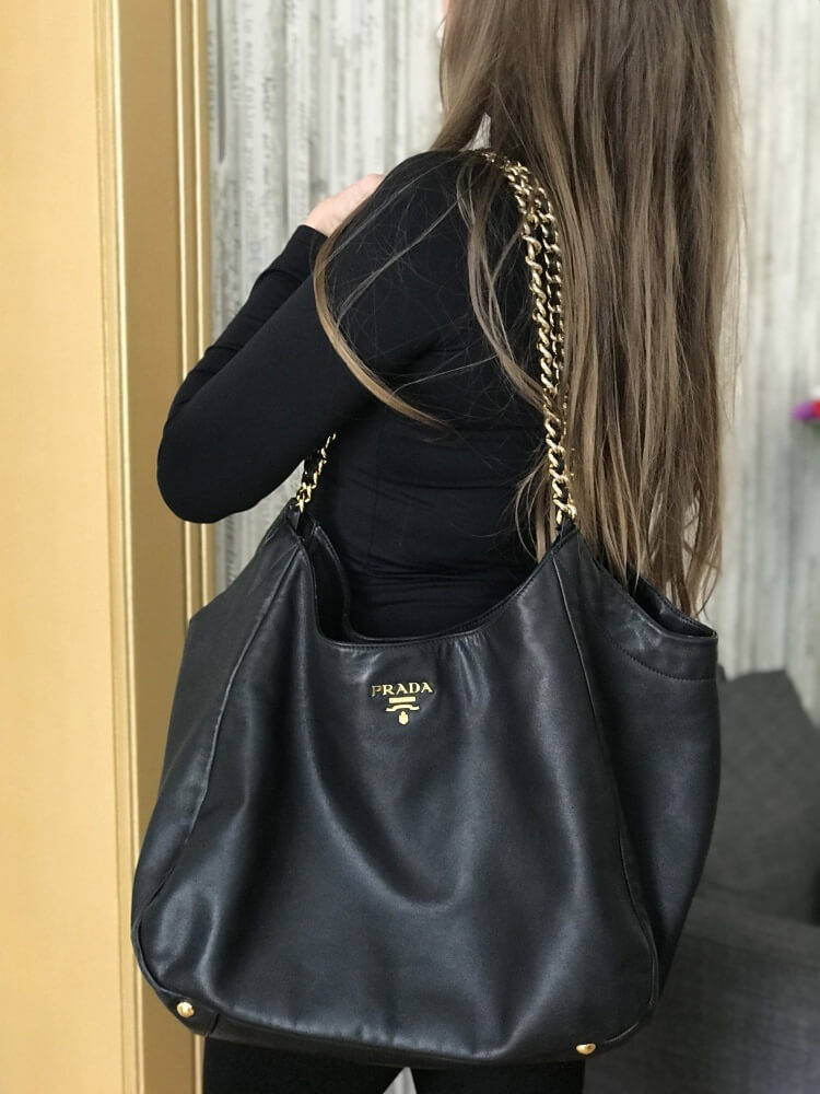 PRADA Vitello Soft Chain Handle Shoulder Bag Nero 48 x 33 x 20cm mysite