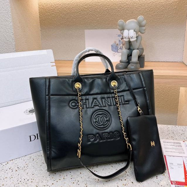 Chanel Deauville em Couro Preta Italiana Bag mysite
