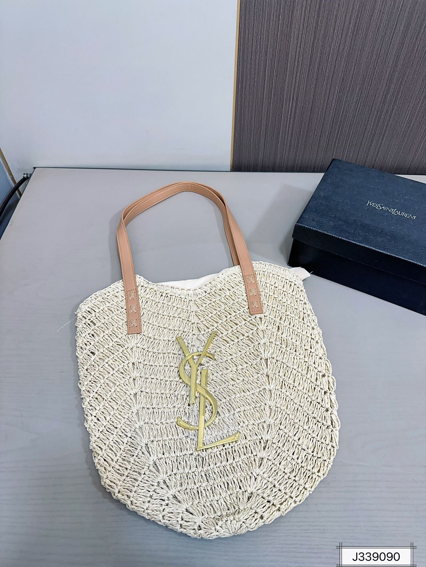 YSL SAINT LAURENT Vacation Casual Raffia Woven Tote Bag 35x32cm mysite