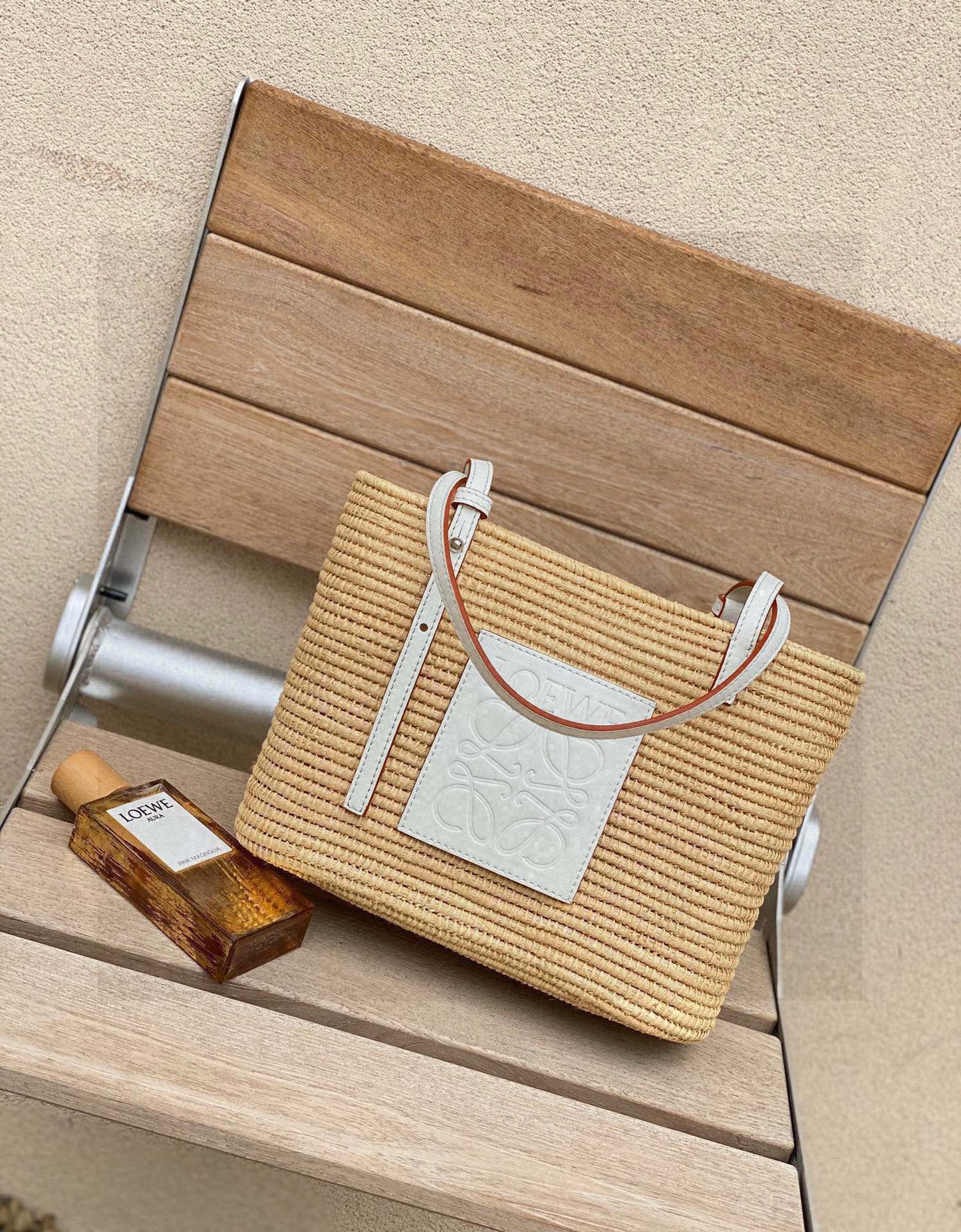 Loewe Small Square Basket Bag In Raffia And Calfskin NaturalWhite mysite