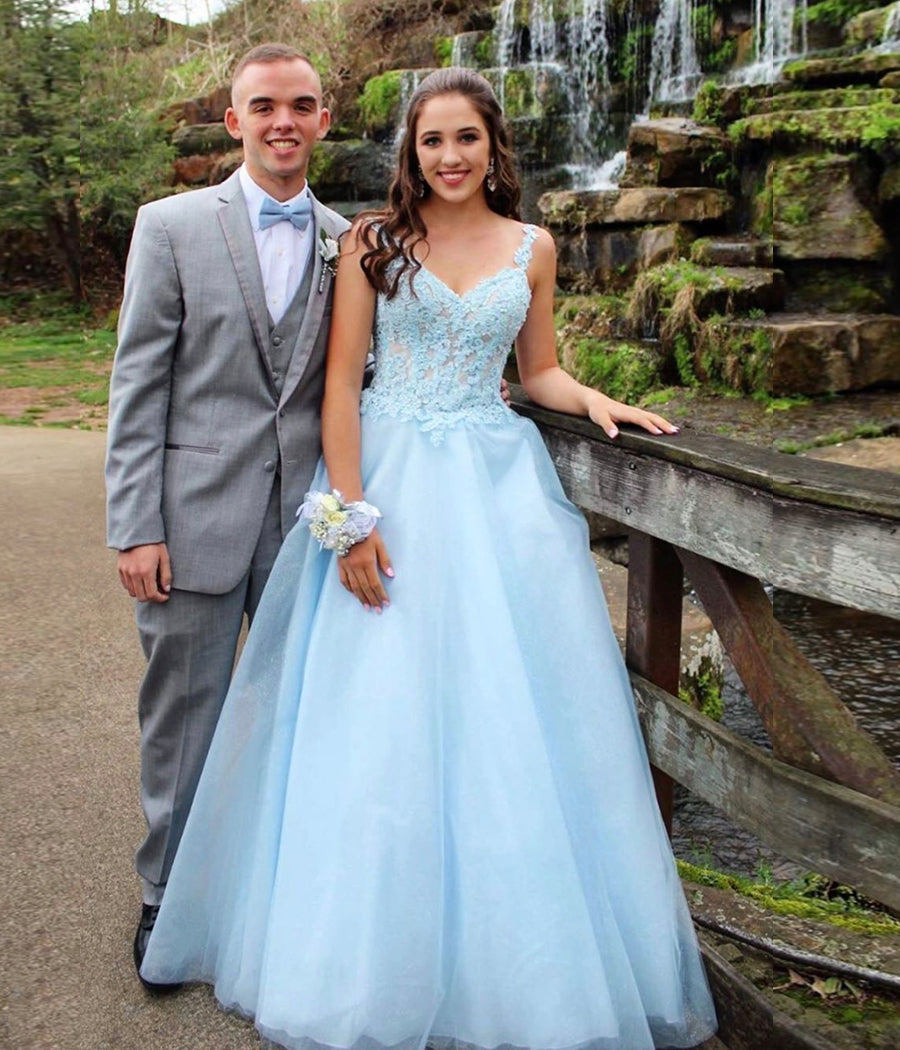 BLUE TULLE LACE LONG BALL GOWN PROM DRESS cg11083s mysite