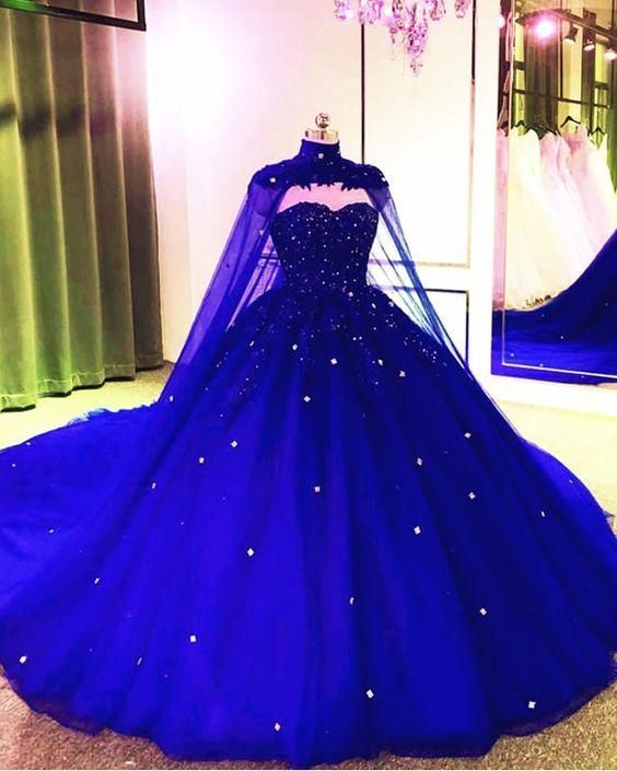 Royal Blue Tulle Ball Gown Prom Dress With Cape cg12020s mysite