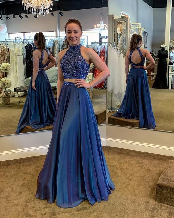 Navy Blue Prom Dress,Two Piece Prom Dresses,Ball Gown Prom Dress cg12213s mysite