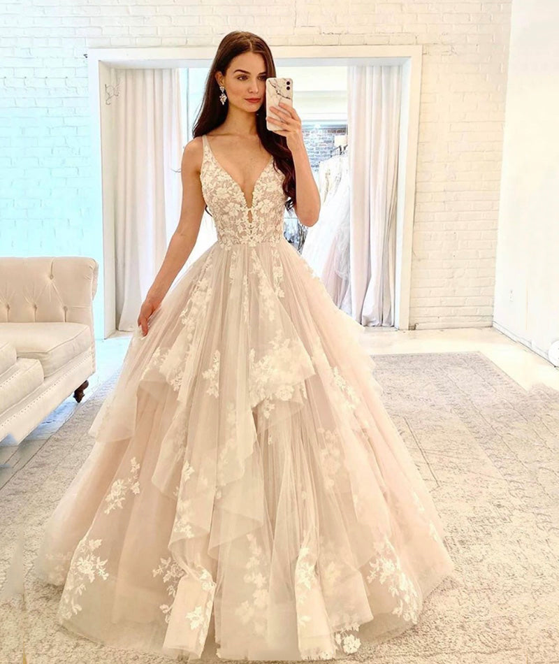 A LINE V NECK TULLE LACE LONG BALL GOWN PROM DRESS FORMAL DRESS cg13374s mysite