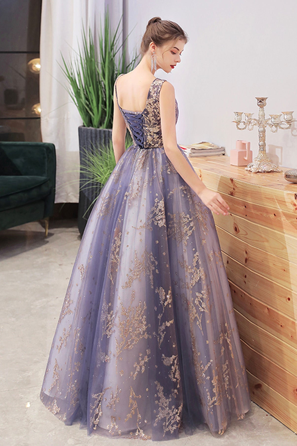 STYLISH V NECK TULLE SEQUINS LONG BALL GOWN PROM DRESS cg21312s mysite