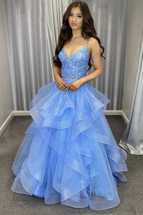 Blue lace long ball gown prom dress A line formal dress cg22049s mysite