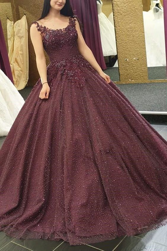 Burgundy Long Formal Ball Gown Prom Dresses With Lace Applique cg22217s mysite