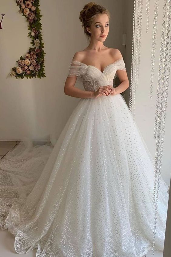 sparkly wedding dresses, off shoulder wedding dresses, ball gown prom dress,custom made cg22243s mysite