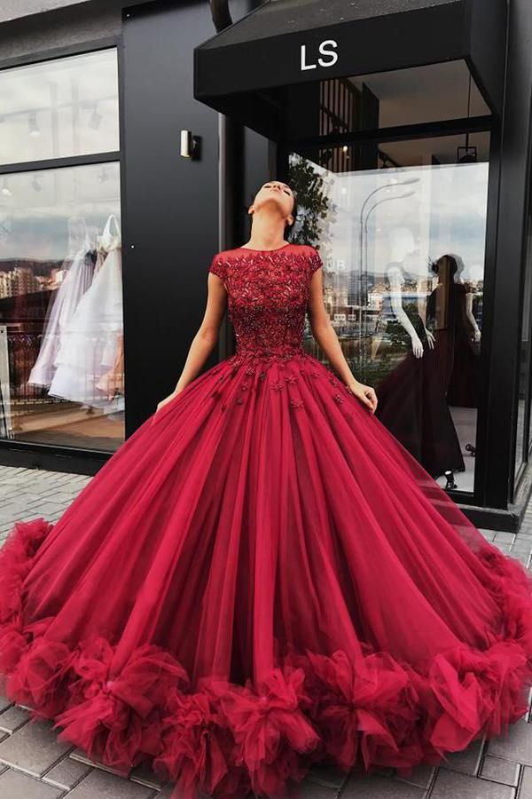 Red Tulle Ball Gown Prom Dress With Appliques, Sweet 16 Dress, Quinceanera Dresses cg22322s mysite