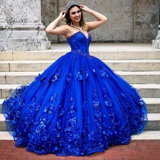 Royal Blue Quinceañera Flowers Corset Top Ball Gown prom dress cg23074s mysite