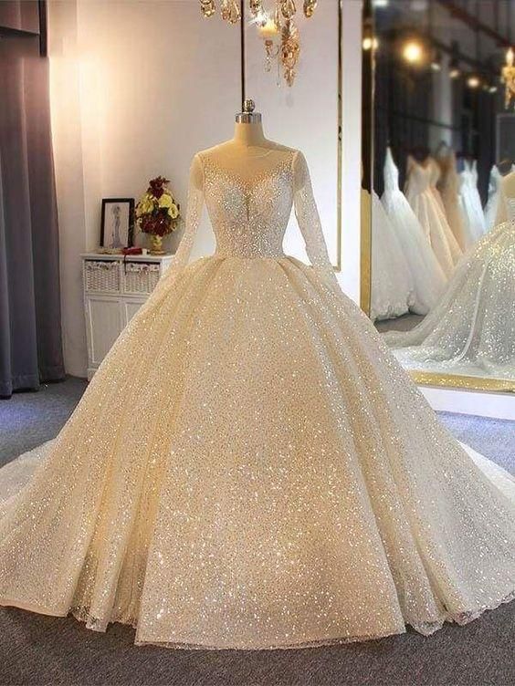 Sparkling Shinny Lone Sleeves Lace- Up Ball Gown Prom Dresses cg23380s mysite