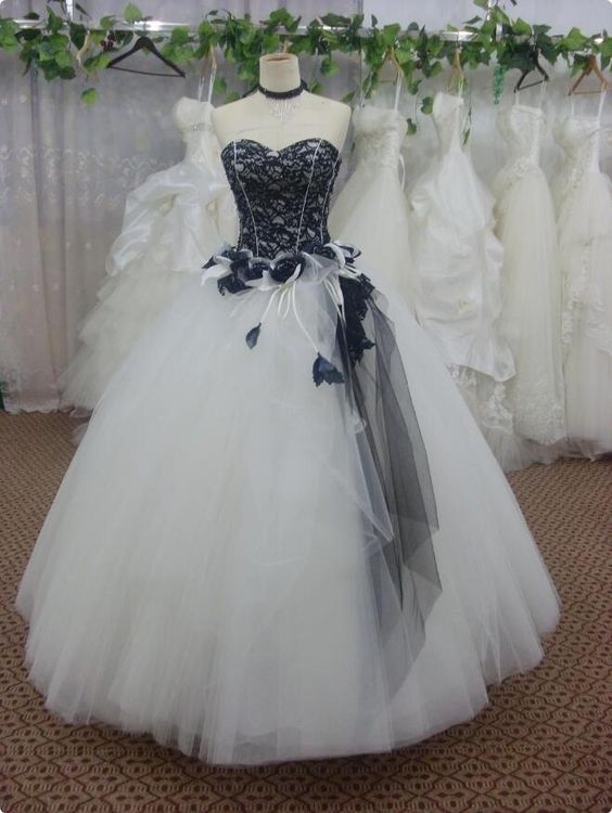 Charming Tulle Black Lace Ball Gown Prom Dresses, White Quinceanera Dresses cg8634s mysite