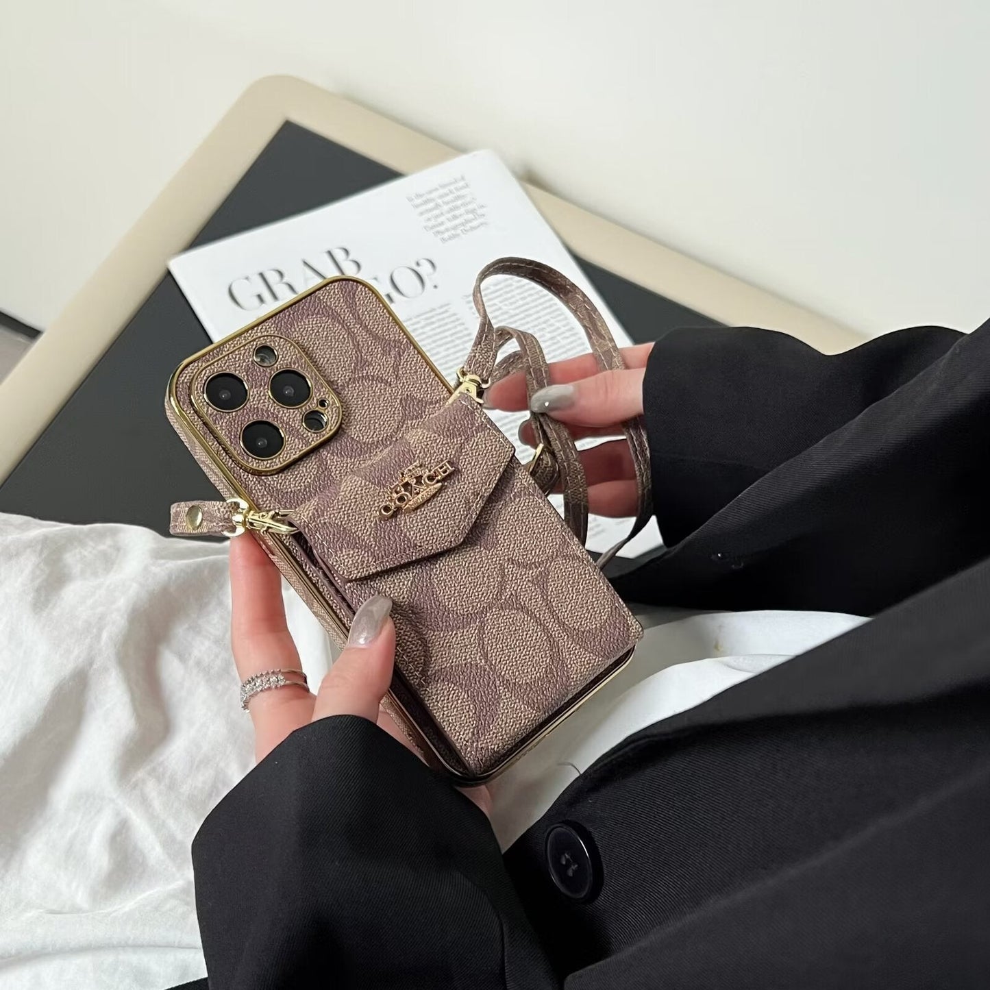 Coach Luxury Logo Accordion Card Holder Leather Crossbody Apple iPhone Cases mysite