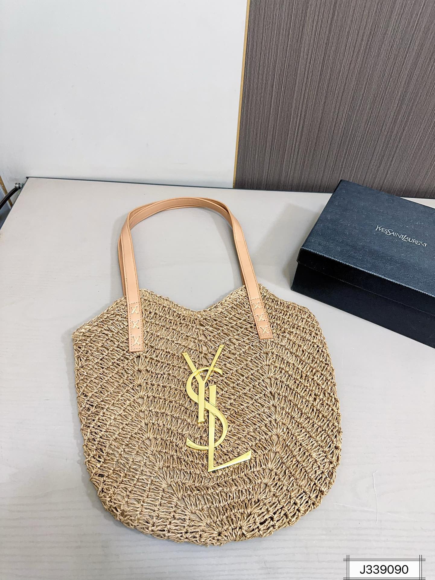 YSL SAINT LAURENT Vacation Casual Raffia Woven Tote Bag 35x32cm mysite