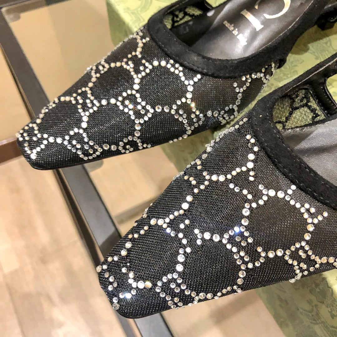 Diamond G Back Strap Mesh Low Heel Sandals mysite