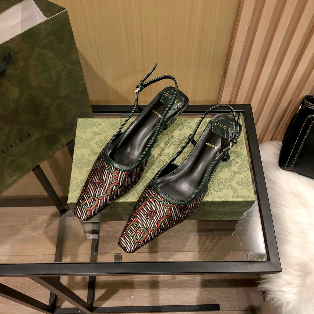 Floral Jacquard Slingback Low Heel Sandals mysite