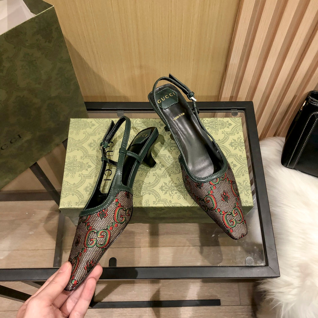 Floral Jacquard Slingback Low Heel Sandals-1 mysite