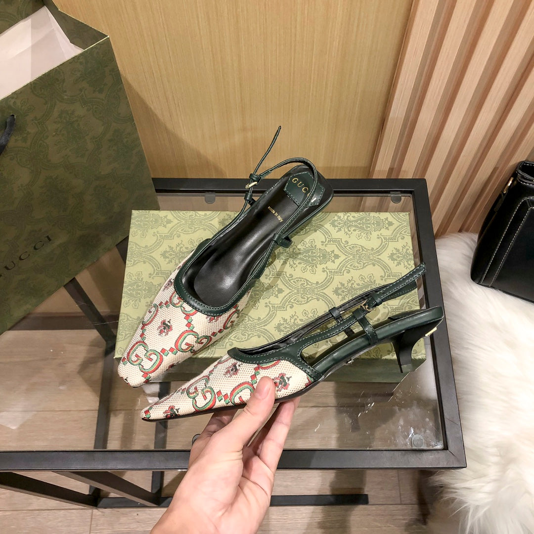 Floral Jacquard Slingback Low Heel Sandals mysite