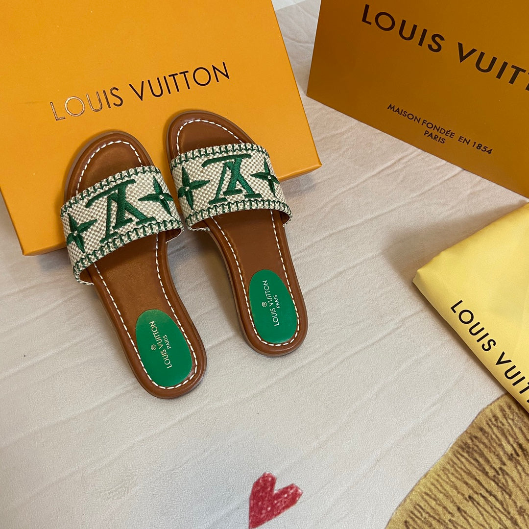 Summer Straw Monogram Slippers mysite