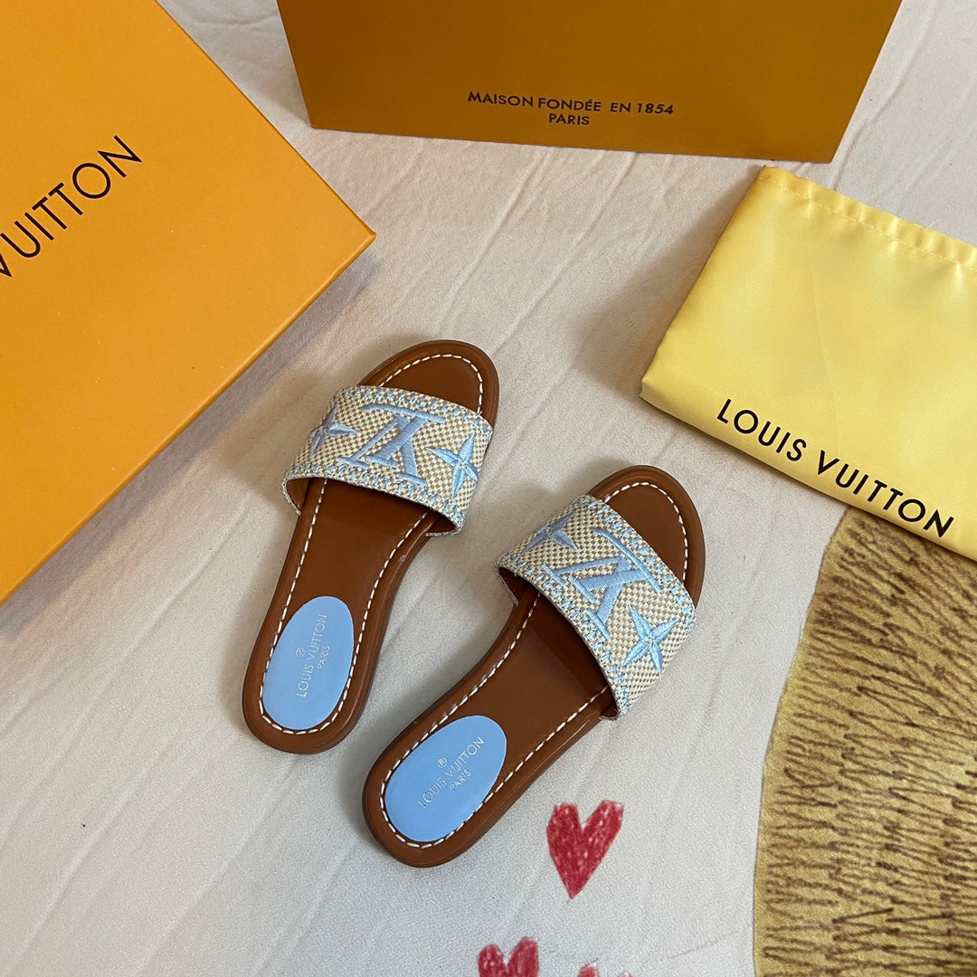 Summer Straw Monogram Slippers mysite