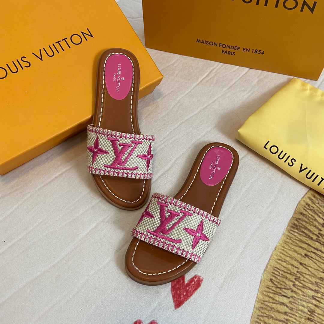 Summer Straw Monogram Slippers mysite
