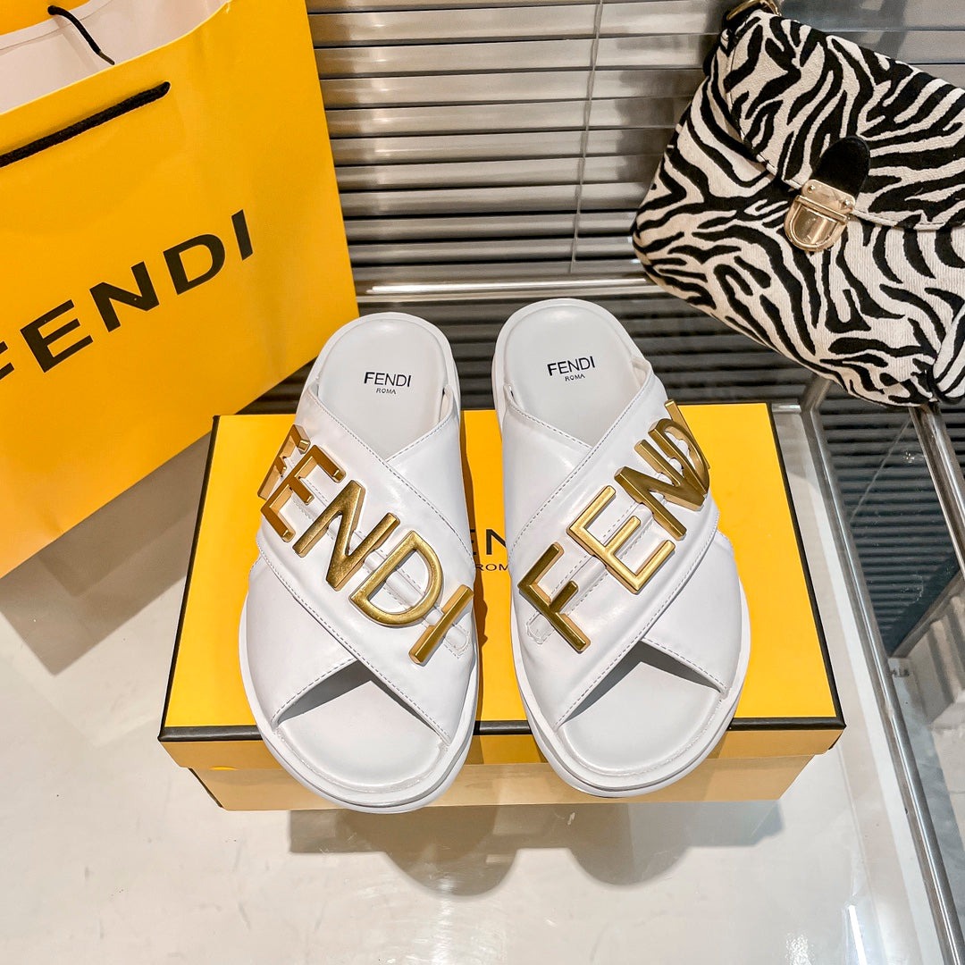 Metal Letters-1 Leather Comfortable Slippers-1 mysite