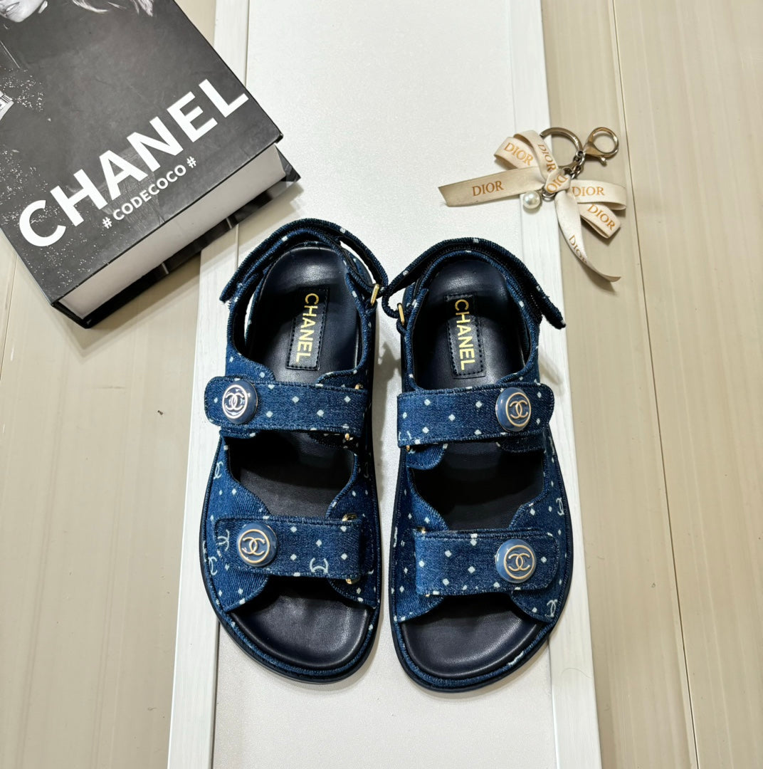 Denim Round Buckle Velcro Sandals-1 mysite
