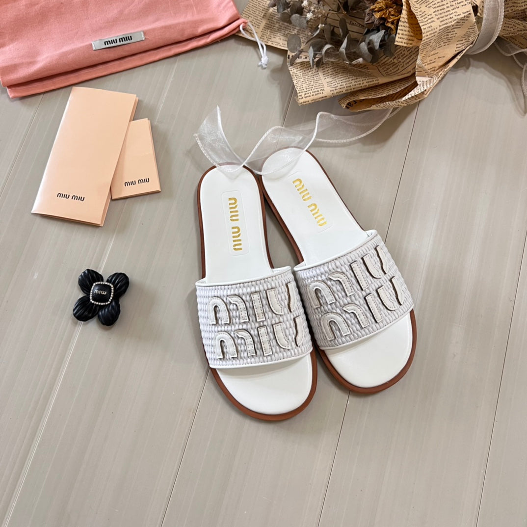 Raffia Textured Fabric Flat Shoes mysite