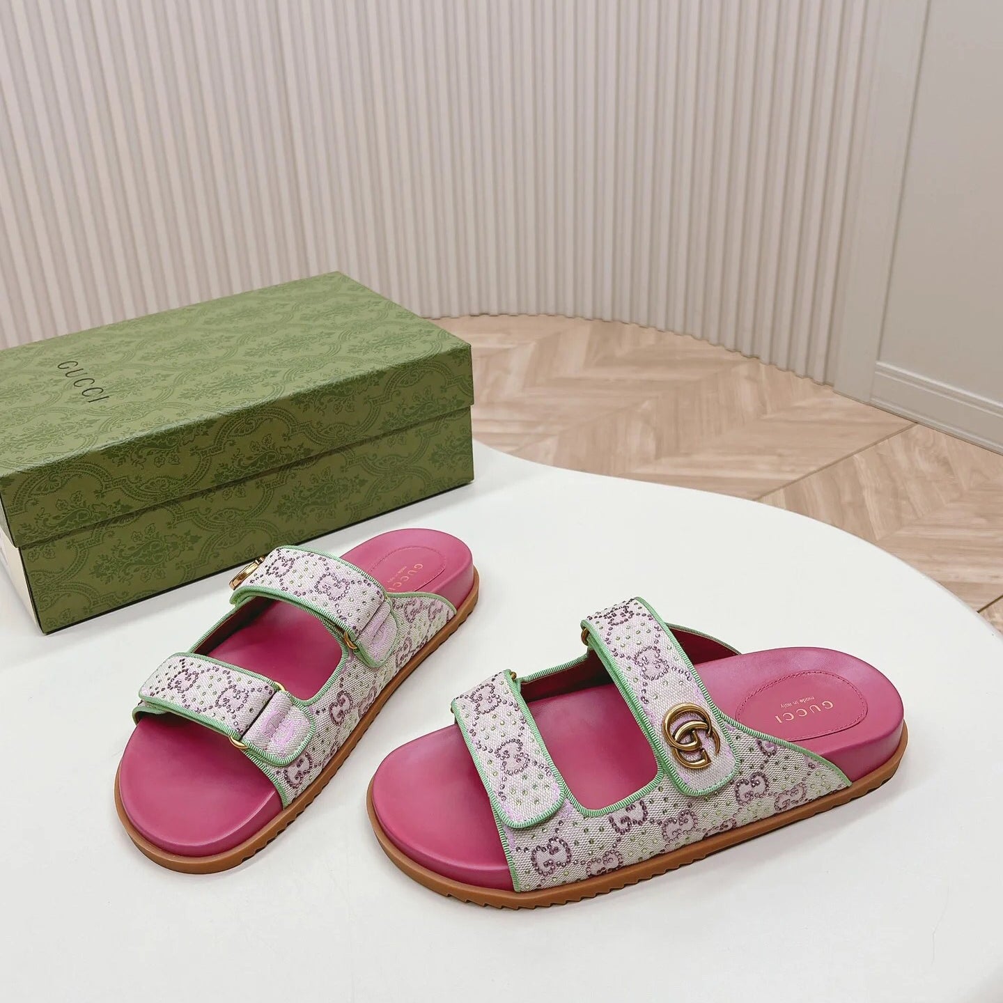 Vintage G Embossed Velcro Sandals mysite